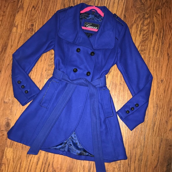 SOLD GUESS Military Wool Blend Coat Cobalt Blue Bk - Picture 2 of 8